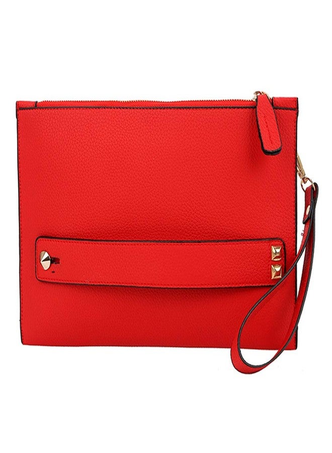 NIGEDU Women Envelope Clutch Bag PU Leather Female Day Clutches Large Purse Evening Bags with Wrist Strap (Red) - Image 1