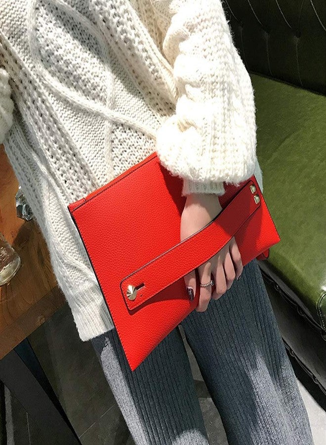 NIGEDU Women Envelope Clutch Bag PU Leather Female Day Clutches Large Purse Evening Bags with Wrist Strap (Red) - Image 3