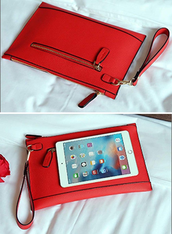 NIGEDU Women Envelope Clutch Bag PU Leather Female Day Clutches Large Purse Evening Bags with Wrist Strap (Red) - Image 5