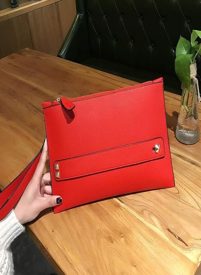 NIGEDU Women Envelope Clutch Bag PU Leather Female Day Clutches Large Purse Evening Bags with Wrist Strap (Red) - Image 4