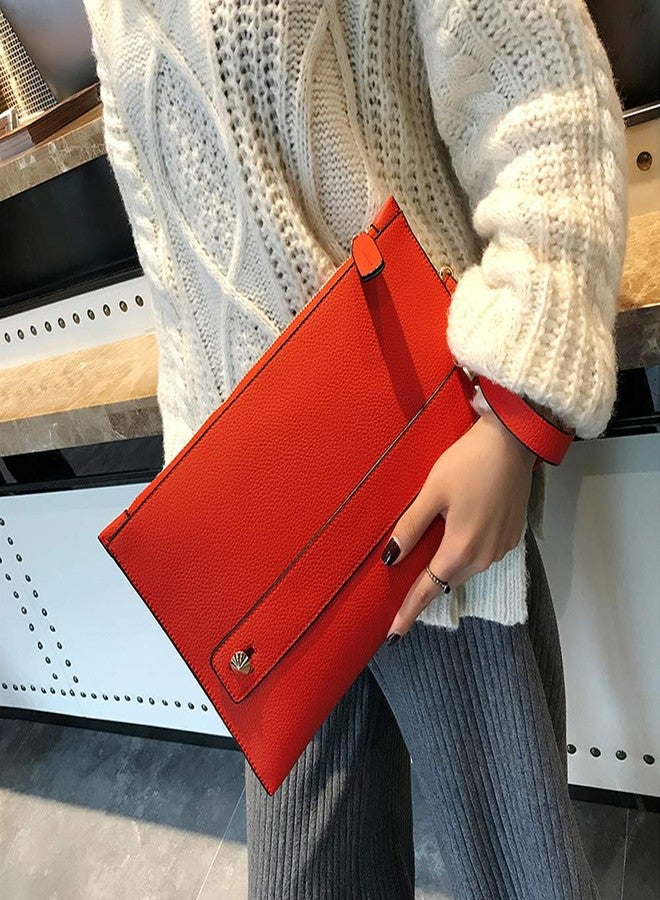 NIGEDU Women Envelope Clutch Bag PU Leather Female Day Clutches Large Purse Evening Bags with Wrist Strap (Red) - Image 2