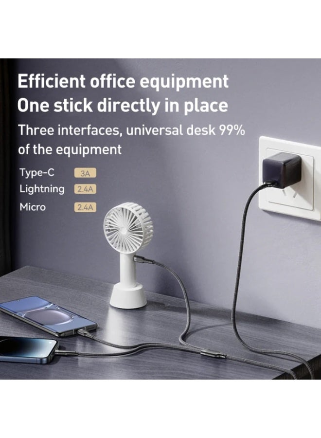 Yesido CA91 3 in 1 USB Cable, Built-In Smart Chip, Fast Charging Support, High-Speed Data Transfer, Tangle-Free Construction, Pure Copper Wire Core, Universal Compatibility, Black - Image 3