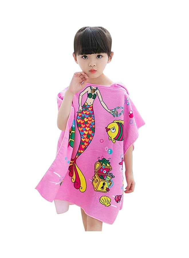 Hooded Cloak Baby Girls Bath Towel With Mermaid Printed Design - Multicolour  - Image 1