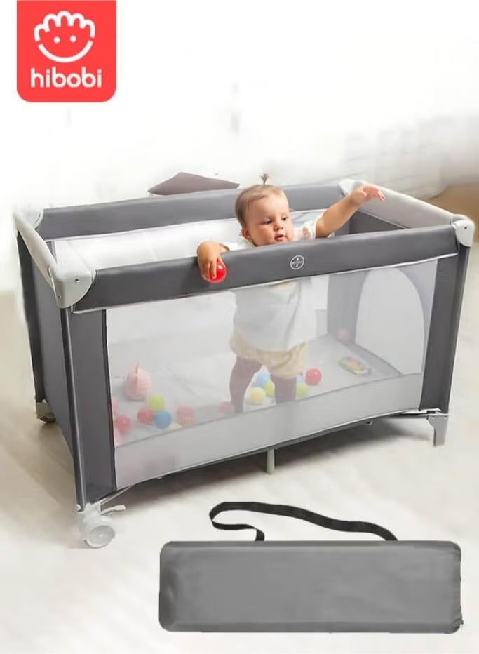 هيبوبي ساحة لعب مع حقيبة حمل وحزام كتف، سرير طفل محمول مع شبك تنفسي، مرتبة مريحة وحقيبة حمل لتسهيل السفر والتخزين، مناسب للأطفال حديثي الولادة من الذكور والإناث - Image 1