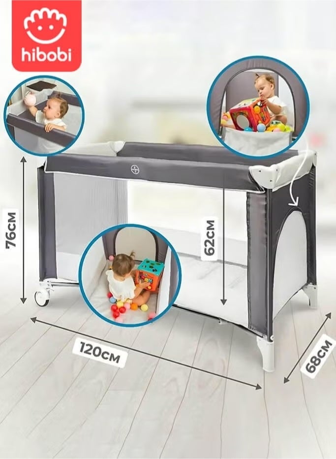 هيبوبي ساحة لعب مع حقيبة حمل وحزام كتف، سرير طفل محمول مع شبك تنفسي، مرتبة مريحة وحقيبة حمل لتسهيل السفر والتخزين، مناسب للأطفال حديثي الولادة من الذكور والإناث - Image 3