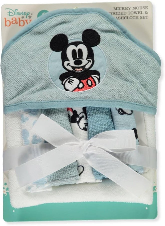 Cudlie Accessories Disney Baby Mickey Mouse Hooded Towel with 5 Piece Washcloth Set - Image 1