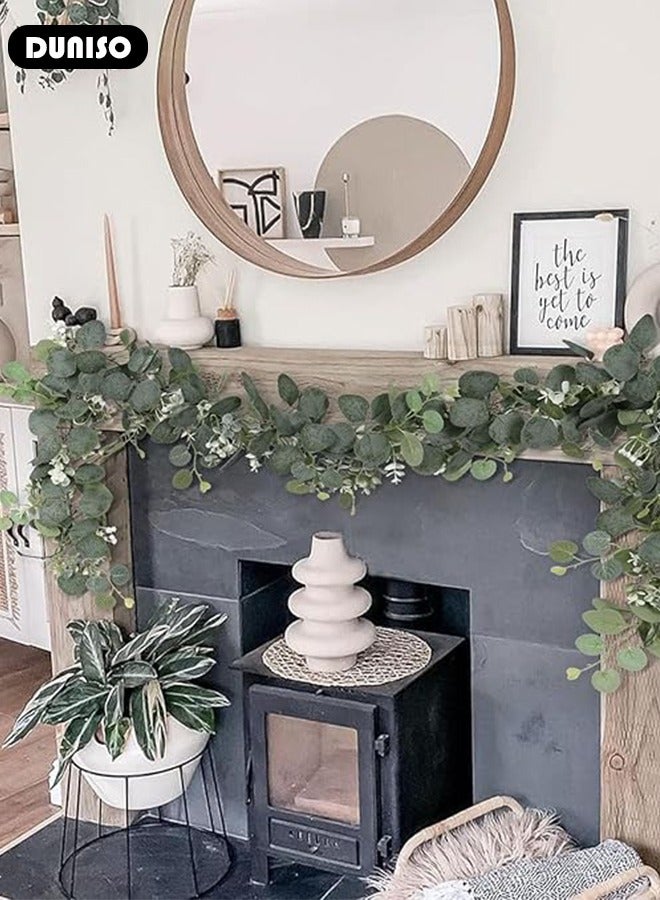 DUNISO إكليل نباتات خضراء صناعية مع زهور، إكليل أوراق الكينا معلق لحفلات الزفاف والديكور المنزلي والحرف الفنية وزينة الطاولة والخلفيات الداخلية والخارجية - Image 3