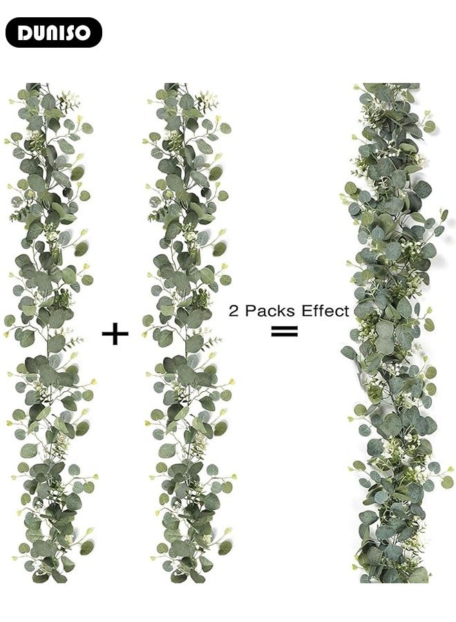 DUNISO إكليل نباتات خضراء صناعية مع زهور، إكليل أوراق الكينا معلق لحفلات الزفاف والديكور المنزلي والحرف الفنية وزينة الطاولة والخلفيات الداخلية والخارجية - Image 5