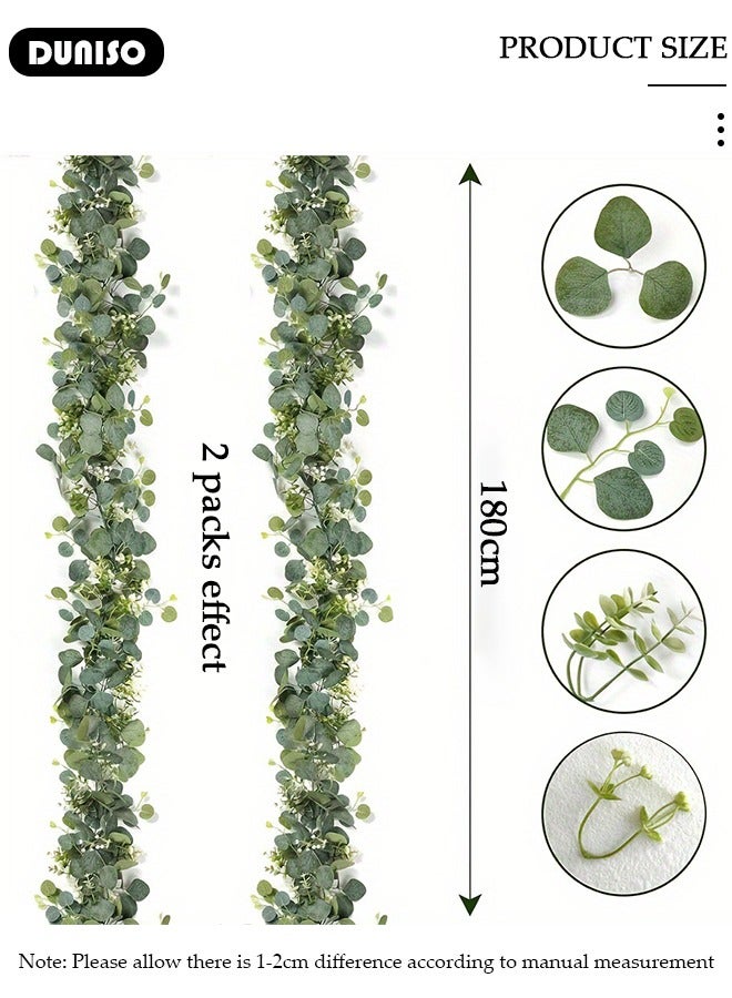 DUNISO إكليل نباتات خضراء صناعية مع زهور، إكليل أوراق الكينا معلق لحفلات الزفاف والديكور المنزلي والحرف الفنية وزينة الطاولة والخلفيات الداخلية والخارجية - Image 4