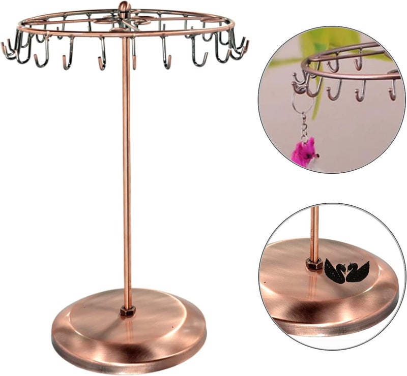 Qaeoity Rotating Necklace Holder Jewelry Organizer Display Stand 14-Inch with 23 Hooks Copper - Image 5