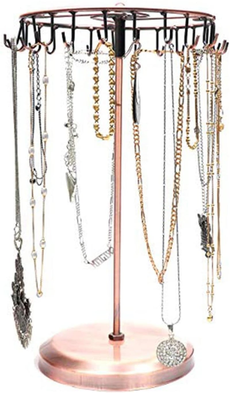 Qaeoity Rotating Necklace Holder Jewelry Organizer Display Stand 14-Inch with 23 Hooks Copper - Image 4