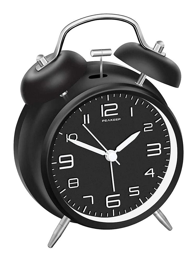 Twin Bell Alarm Clock Non Ticking Backlight Battery Operated - Image 1