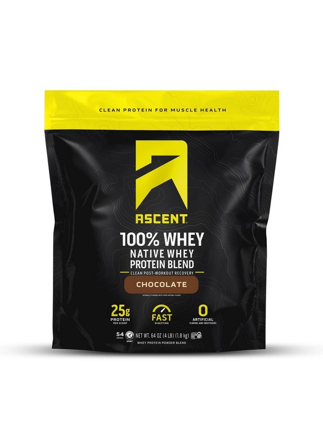 Ascent Ascent 100% Whey Protein Powder - Post Workout Whey Protein Isolate, Zero Artificial Flavors & Sweeteners, Soy & Gluten Free, 5.5g BCAA, 2.6g Leucine, Essential Amino Acids, Chocolate 4 lb  - Image 1
