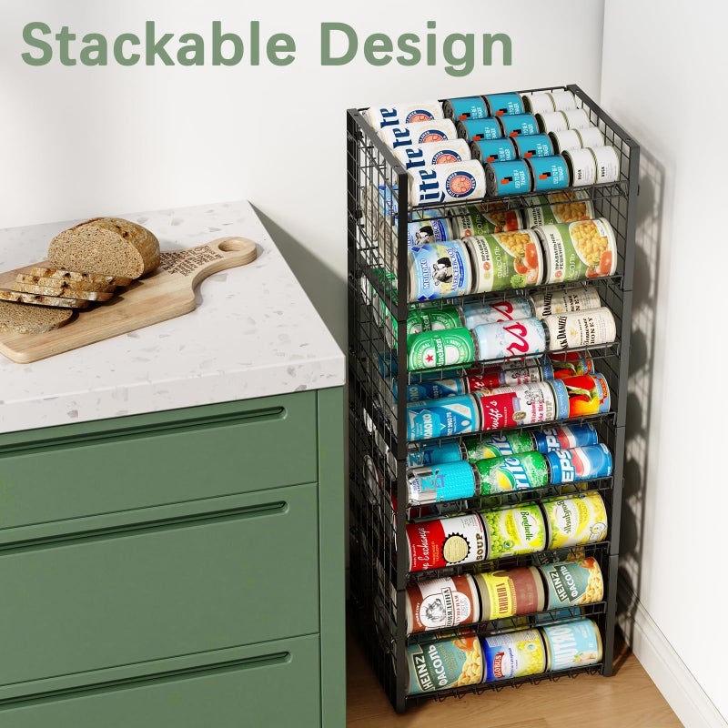 JKsmart 2-Tier Stackable Can Rack Organizer for Pantry, Adjustable Can Dispenser Holds Up to 60 Cans, Can Storage Holder for Various Ounces of Canned Food Soda Drinks, Black, 2 Pack - Image 5