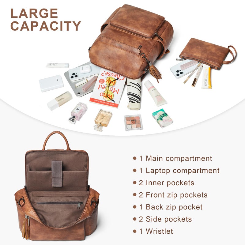 Shrrie Vegan Leather Laptop Backpack for Women 15.6 inch Work Backpack Fashion Travel Backpack Purse for Travel College Work - Image 3