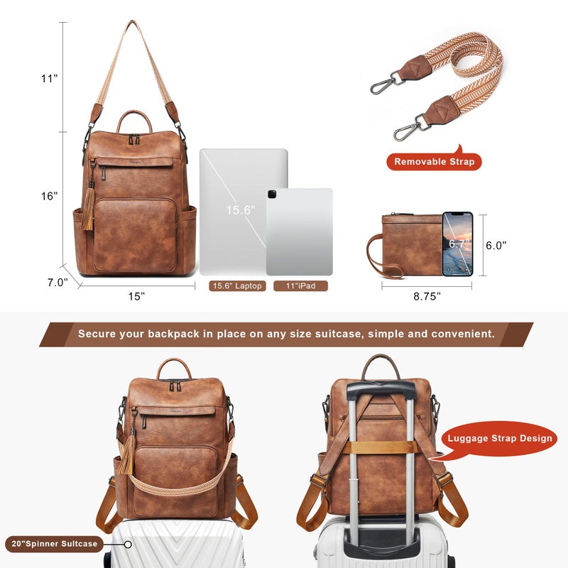 Shrrie Vegan Leather Laptop Backpack for Women 15.6 inch Work Backpack Fashion Travel Backpack Purse for Travel College Work - Image 4