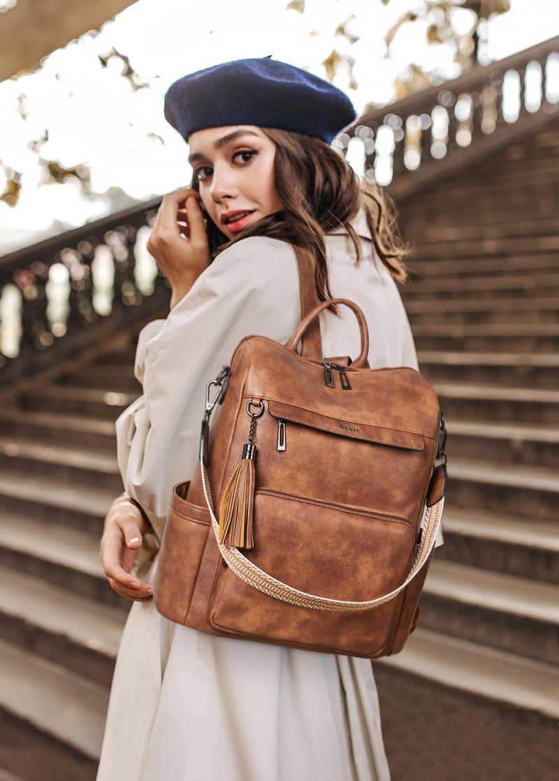 Shrrie Vegan Leather Laptop Backpack for Women 15.6 inch Work Backpack Fashion Travel Backpack Purse for Travel College Work - Image 2