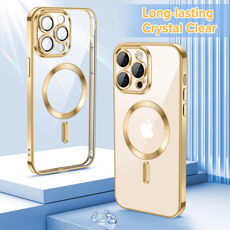 Hython Magnetic Clear for iPhone 13 Pro Case with Camera Lens Protector [Compatible with MagSafe] Luxury Plating Edge Slim Soft TPU Cover Protective Phone Case for iPhone 13 Pro 6.1", Gold - Image 2