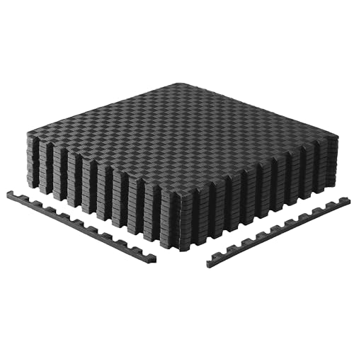 CAP Barbell 12Inch Interlocking EVA Foam Exercise Puzzle Mat Home Gym Flooring 2 Pack 24 x 24 x 12 Tatami Pattern Black - Image 1