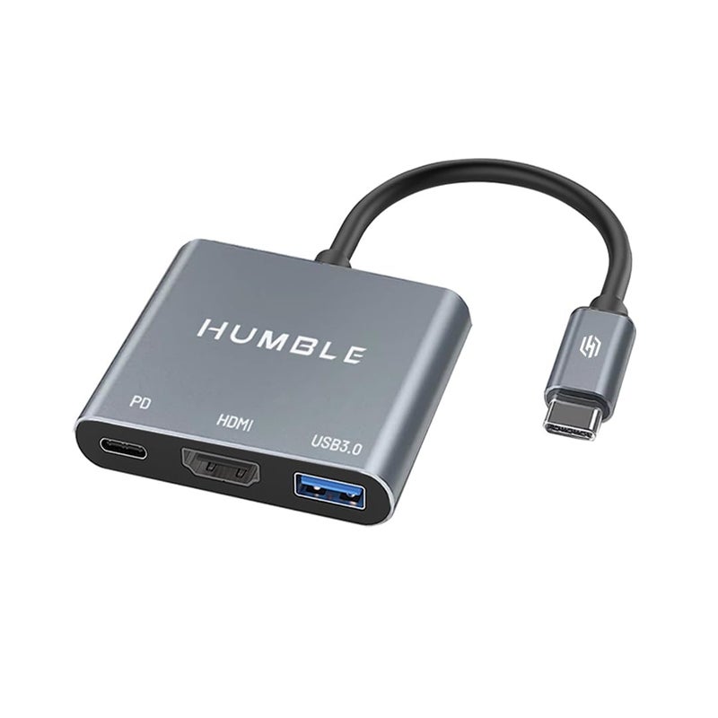 Humble محول USB-C إلى HDMI، مركز 3 في 1 مع HDMI بدقة 4K@30Hz، USB 3.0 بسرعة 5Gbps، منفذ شحن PD بقوة 100W لجهاز MacBook، الكمبيوتر المحمول، الكمبيوتر الشخصي والأجهزة من نوع C، (ضمان لمدة سنة) - Image 1