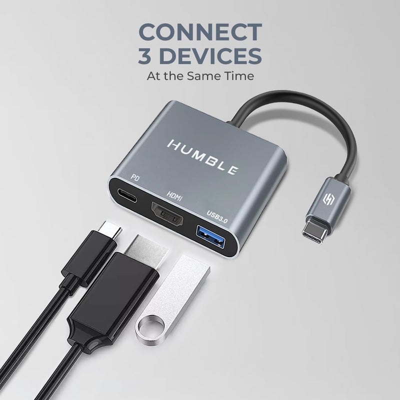 Humble محول USB-C إلى HDMI، مركز 3 في 1 مع HDMI بدقة 4K@30Hz، USB 3.0 بسرعة 5Gbps، منفذ شحن PD بقوة 100W لجهاز MacBook، الكمبيوتر المحمول، الكمبيوتر الشخصي والأجهزة من نوع C، (ضمان لمدة سنة) - Image 3