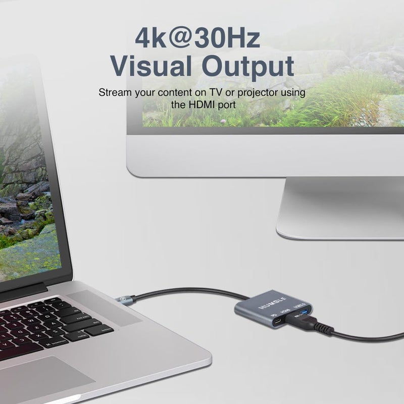 Humble محول USB-C إلى HDMI، مركز 3 في 1 مع HDMI بدقة 4K@30Hz، USB 3.0 بسرعة 5Gbps، منفذ شحن PD بقوة 100W لجهاز MacBook، الكمبيوتر المحمول، الكمبيوتر الشخصي والأجهزة من نوع C، (ضمان لمدة سنة) - Image 5