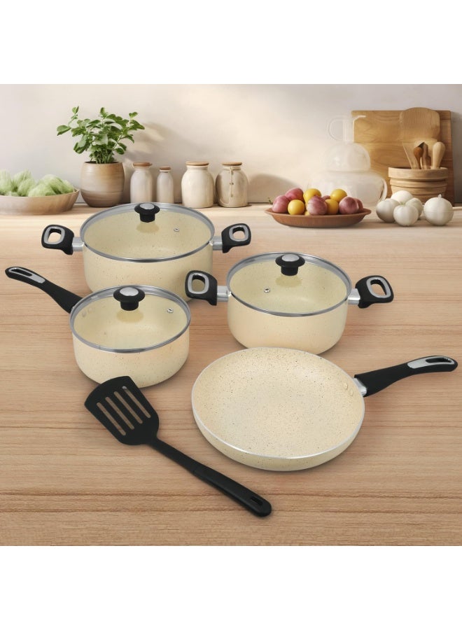 Impex 5 Piece Aluminium Nonstick Cookware Set | Non Induction Base Cookware | 5 Layer Super Granite Coating,2 Saucepan with Tempered Glass Lid,Milkpan with Lid,Fraying Pan and Spatula - Image 2