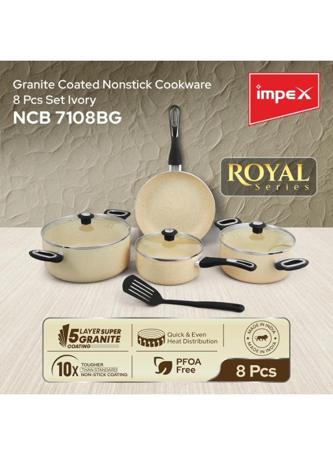 Impex 5 Piece Aluminium Nonstick Cookware Set | Non Induction Base Cookware | 5 Layer Super Granite Coating,2 Saucepan with Tempered Glass Lid,Milkpan with Lid,Fraying Pan and Spatula - Image 4