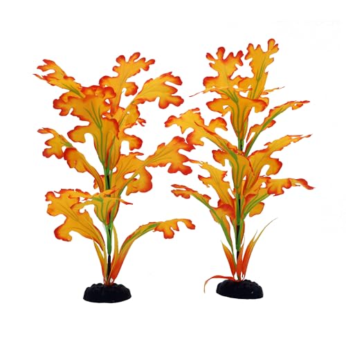 DVHEY 2-Pack 12 Inch Aquarium Silk Aquarium Plants, Artificial Plastic Plant for Small Tank, Goldfish, Fish Hides (Yellow, 12 Inch) - Image 1