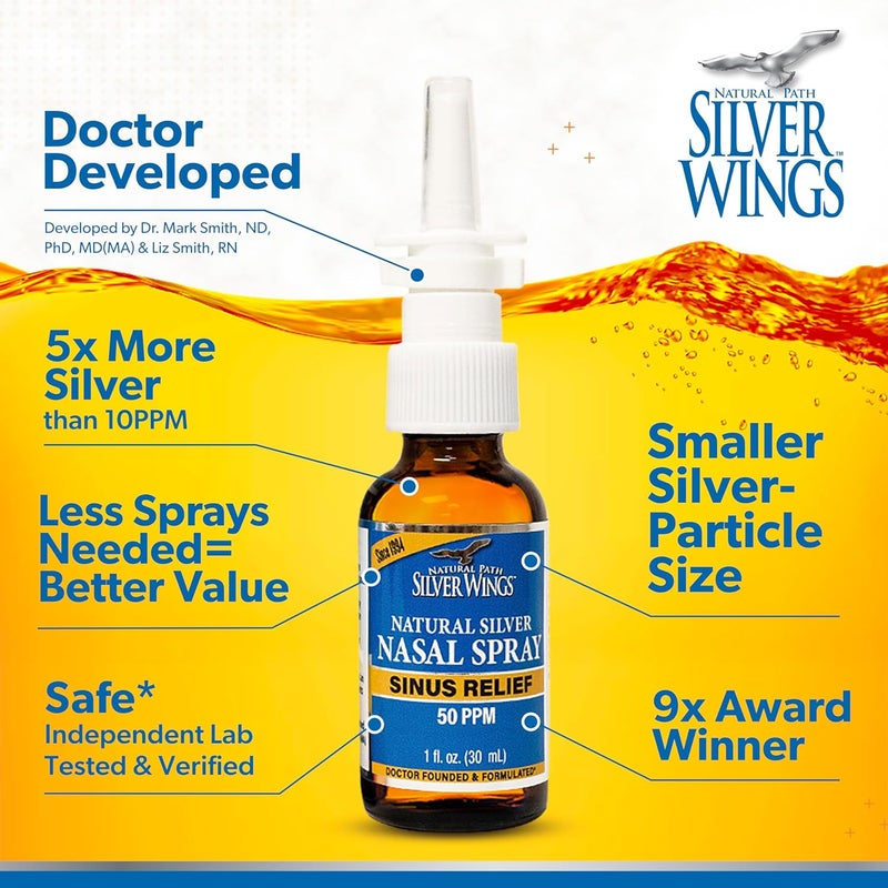 Natural Path Silver Wings رذاذ الأنف الطبيعي من سيلفر وينغز لتخفيف احتقان الجيوب الأنفية 50 جزء في المليون 1 أونصة - Image 4