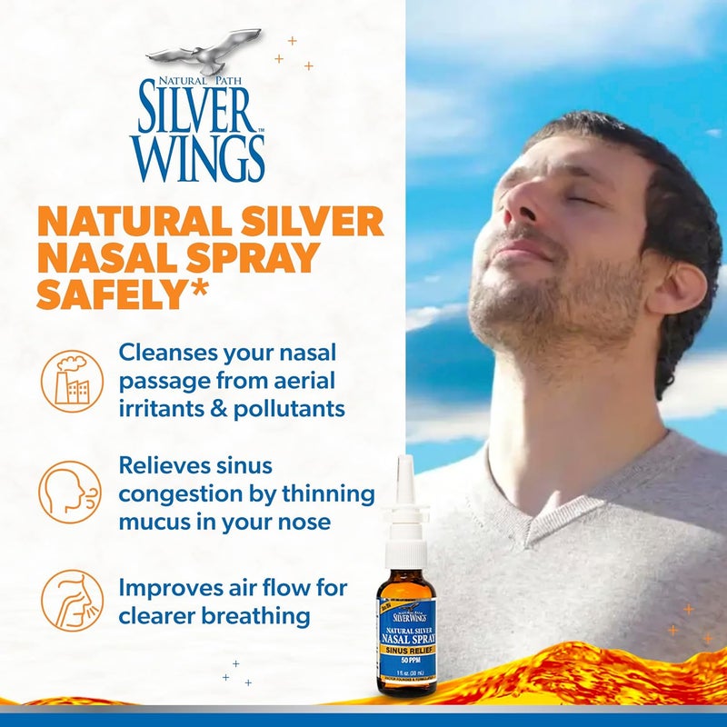 Natural Path Silver Wings رذاذ الأنف الطبيعي من سيلفر وينغز لتخفيف احتقان الجيوب الأنفية 50 جزء في المليون 1 أونصة - Image 5