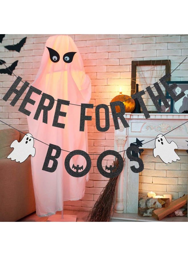 LeeSky Black Glittery Here For The Boos Banner,Halloween Party Decor Haunted House Decorations - Image 2