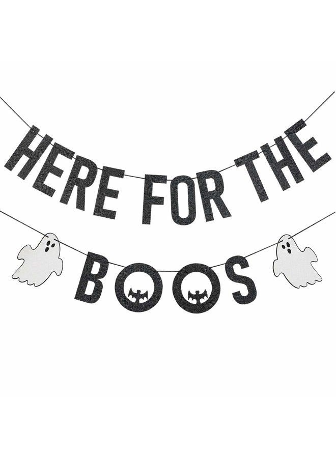 LeeSky Black Glittery Here For The Boos Banner,Halloween Party Decor Haunted House Decorations - Image 1