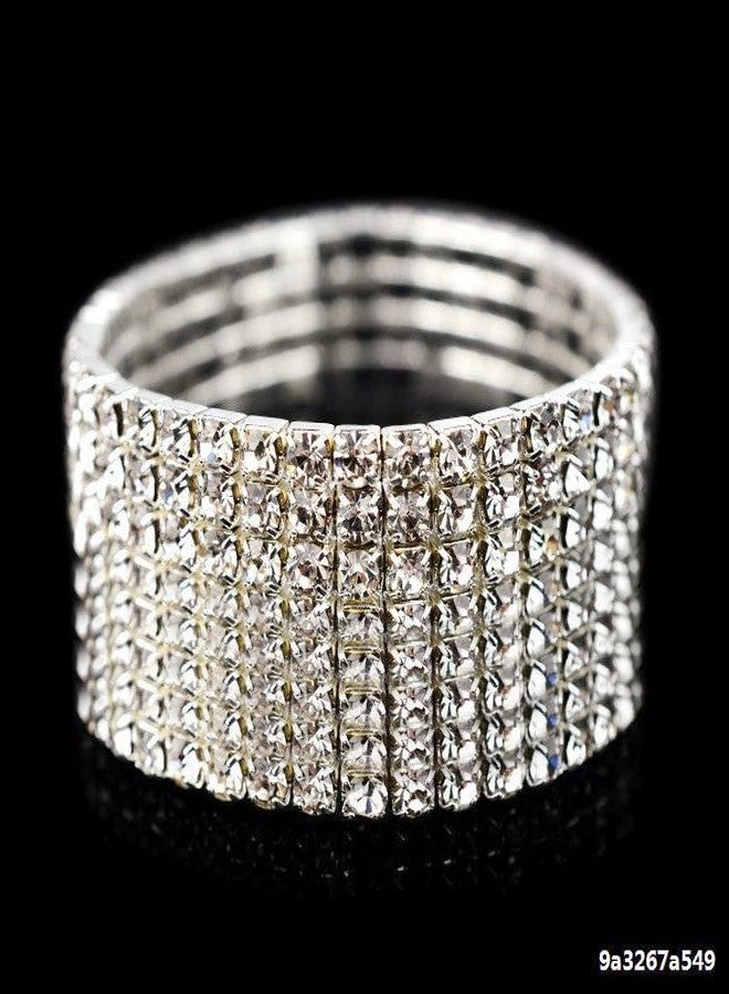 أساور بينغيونغ تشانغ المتلألئة متعددة الألوان من أحجار الراين، قابلة للتكديس والتمدد، سوار تنس لامع للعرائس، هدية مثالية للحفلات - فضي - Image 2