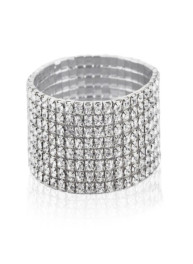 أساور بينغيونغ تشانغ المتلألئة متعددة الألوان من أحجار الراين، قابلة للتكديس والتمدد، سوار تنس لامع للعرائس، هدية مثالية للحفلات - فضي - Image 1