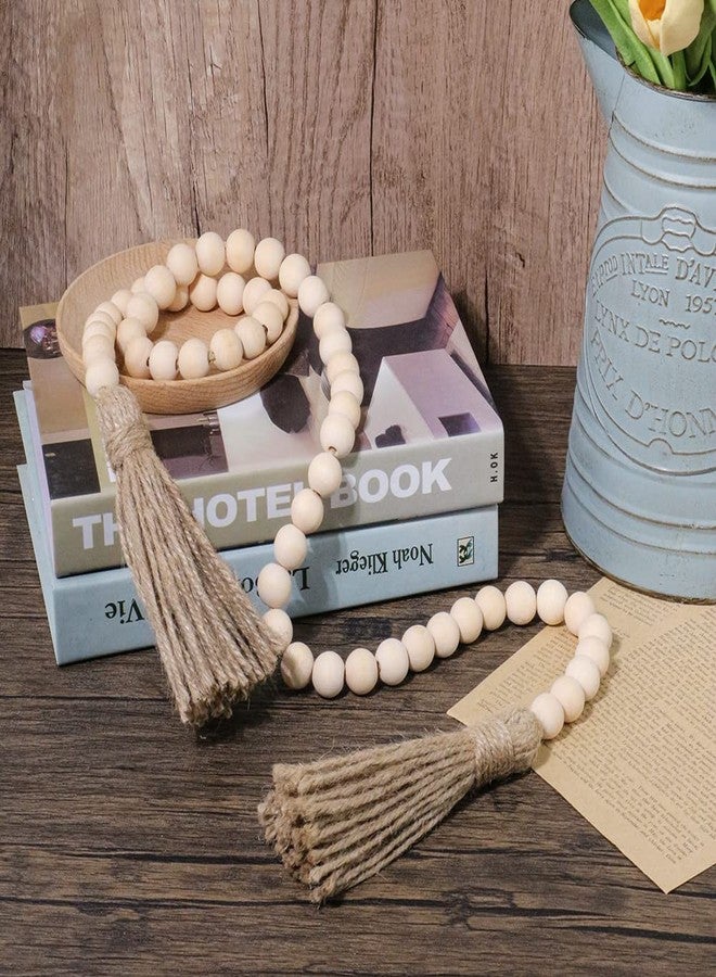 Sivya 58in Farmhouse Beads Wood Bead Garland with Tassels (Natural Wood, 58in/1Pcs) - Image 2
