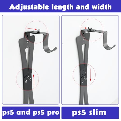 ZHSX Wall Mount for Ps5 Models,Ps5 Shelf Playstation Wall Mount Compatible with Ps5、Ps5 Pro and Ps5 Slim Disc Adjustable Length and Width Holds Two Controllers - Image 3
