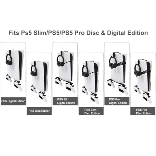 ZHSX Wall Mount for Ps5 Models,Ps5 Shelf Playstation Wall Mount Compatible with Ps5、Ps5 Pro and Ps5 Slim Disc Adjustable Length and Width Holds Two Controllers - Image 2