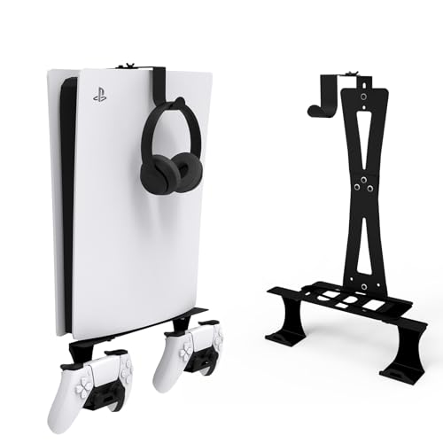 ZHSX Wall Mount for Ps5 Models,Ps5 Shelf Playstation Wall Mount Compatible with Ps5、Ps5 Pro and Ps5 Slim Disc Adjustable Length and Width Holds Two Controllers - Image 1