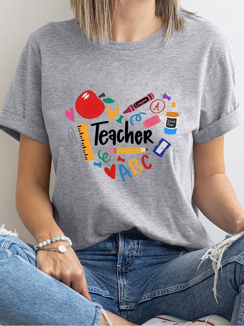 Independent Station Women'S Tops Round Neck Cartoon Printed Short-Sleeved T-Shirt-M - Image 1