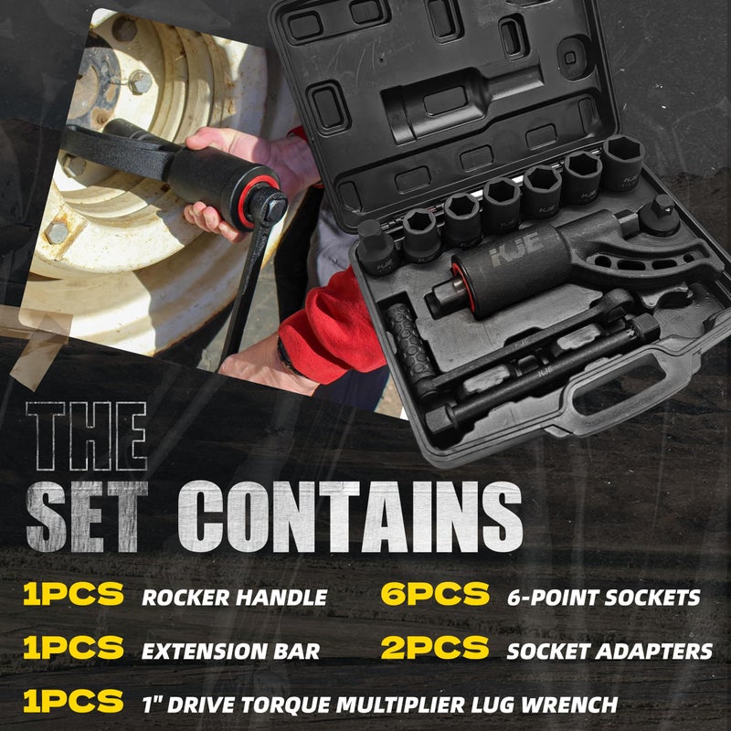 KJE Heavy Duty Torque Multiplier Wrench Set, w/ 24mm~38mm Cr-v Socket (4800 N/M, 3,540 ft/lb), 1:64 Saving Lug Nut Remover Torque Wrench for Semi Truck & RVs - Image 3