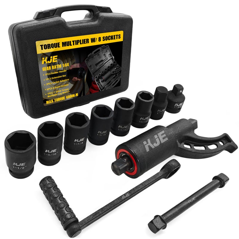 KJE Heavy Duty Torque Multiplier Wrench Set, w/ 24mm~38mm Cr-v Socket (4800 N/M, 3,540 ft/lb), 1:64 Saving Lug Nut Remover Torque Wrench for Semi Truck & RVs - Image 1