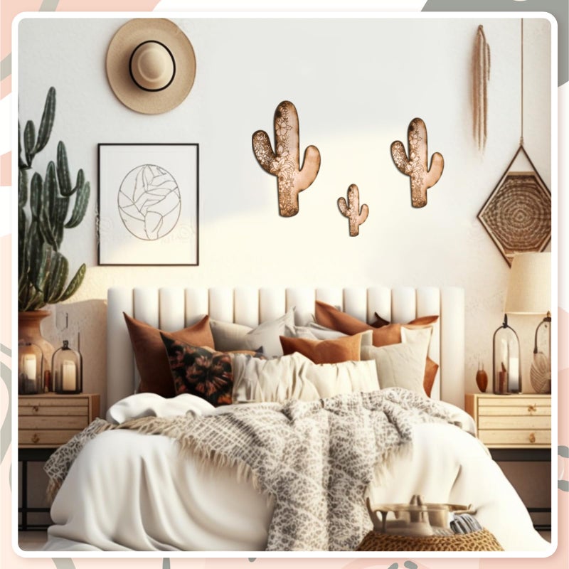 Vercraft 3 Pieces Aztec Cactus Wall Decor Vintage Hanging Western Wall Decor for Home Rustic Flower Pattern Southwest Farmhouse Wooden Cactus Sign for Living Room Bedroom Kitchen Office(Elegant Style) - Image 5