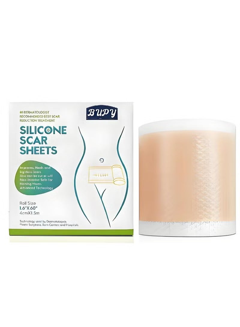 BUPY Silicone Scar Sheet for Scar Repair Skin Regeneration Medical Grade Silicone Sheets 4cmx1.5m Reusable Scar Patch for C Section Acne and Surgery Scars - Image 1