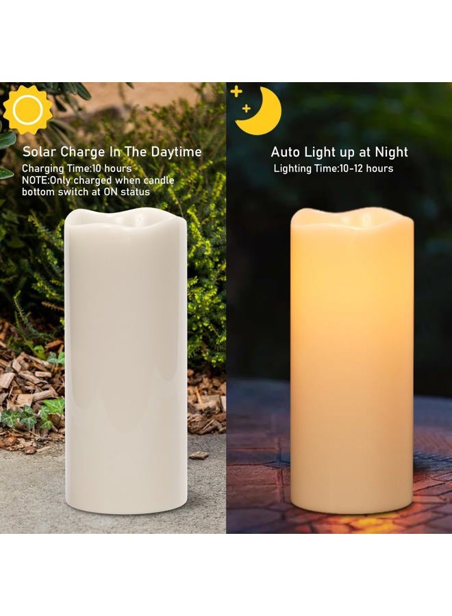 DRomance 10" Large Solar Flameless Candles Outdoor Waterproof Dusk to Dawn Solar Rechargeable Battery LED Flickering Pillar Candles for Patio Porch Garden Lantern Decor(2 Pack White) - Image 4