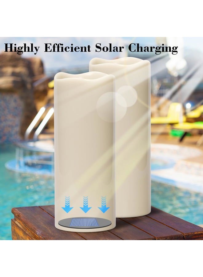 DRomance 10" Large Solar Flameless Candles Outdoor Waterproof Dusk to Dawn Solar Rechargeable Battery LED Flickering Pillar Candles for Patio Porch Garden Lantern Decor(2 Pack White) - Image 3