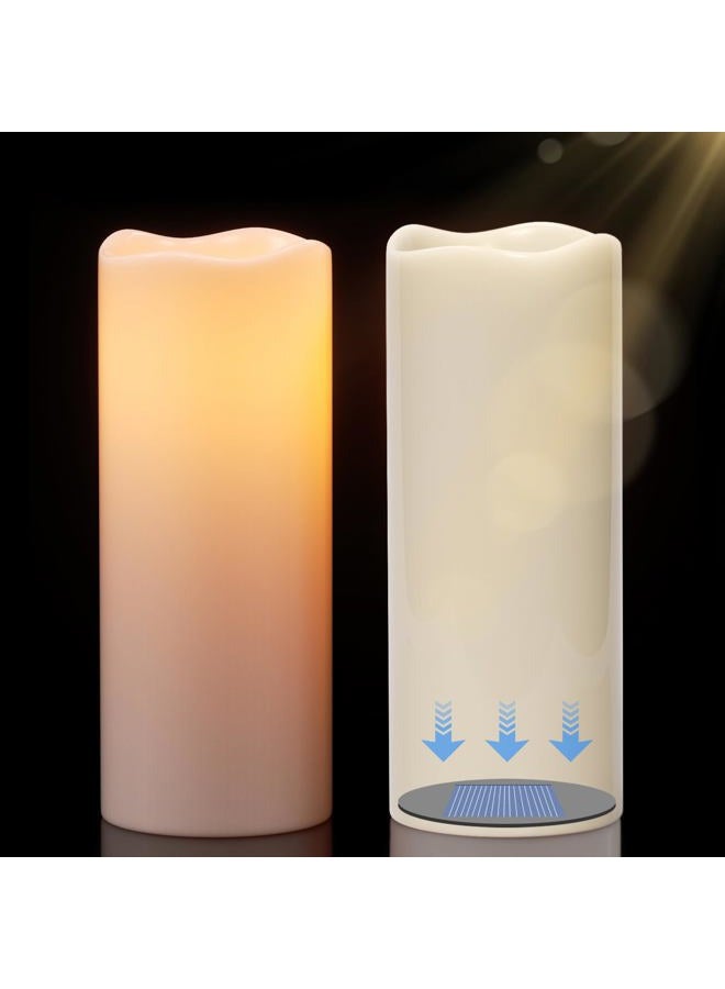 DRomance 10" Large Solar Flameless Candles Outdoor Waterproof Dusk to Dawn Solar Rechargeable Battery LED Flickering Pillar Candles for Patio Porch Garden Lantern Decor(2 Pack White) - Image 1