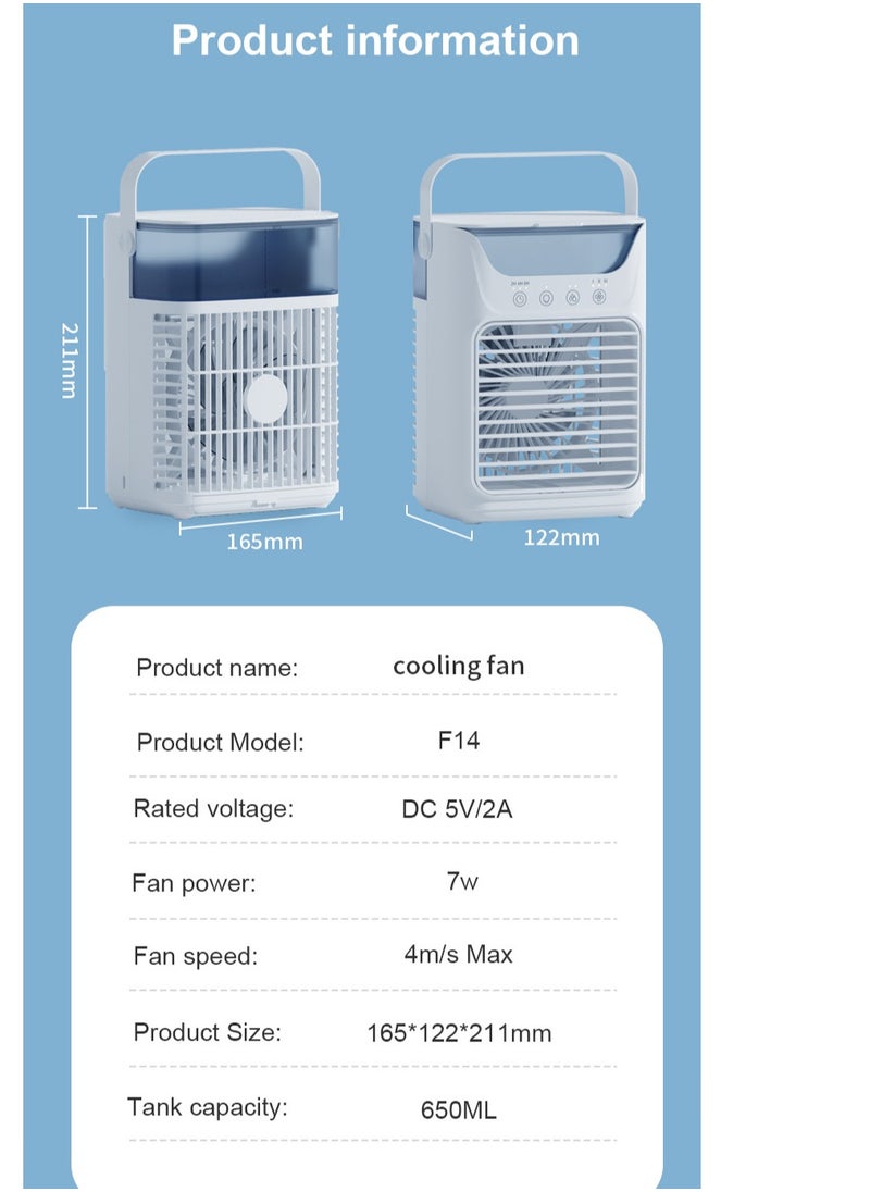 SYOSI - Portable Air Conditioners, 3 Wind Speeds and 7 LED Lights Evaporative Personal Air Cooler, 4 in 1 Portable AC with 650ml Large Water Tank, Mini Air Conditioner for BedroomCarHomeCampingRoom - Image 1