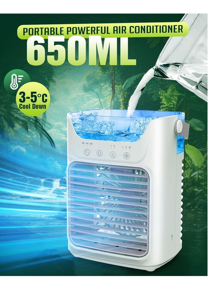 SYOSI - Portable Air Conditioners, 3 Wind Speeds and 7 LED Lights Evaporative Personal Air Cooler, 4 in 1 Portable AC with 650ml Large Water Tank, Mini Air Conditioner for BedroomCarHomeCampingRoom - Image 1