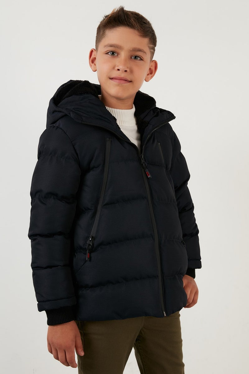 Lela Plush Lined Hooded Puffer Coat with Zipper Pockets Boys' Coat 5760040  - Image 1